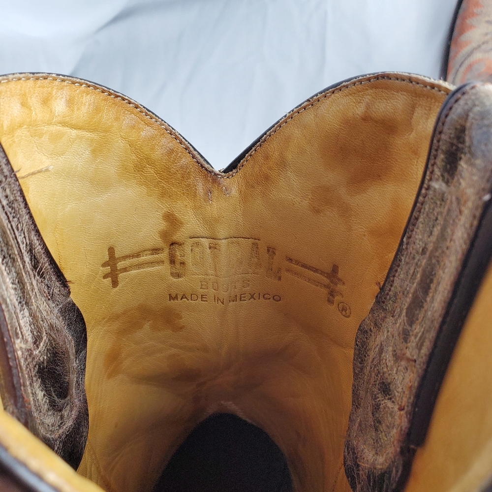 Corral Western Cowboy Boots with Orange and Brown Pattern Size 7 - Picture 7 of 10